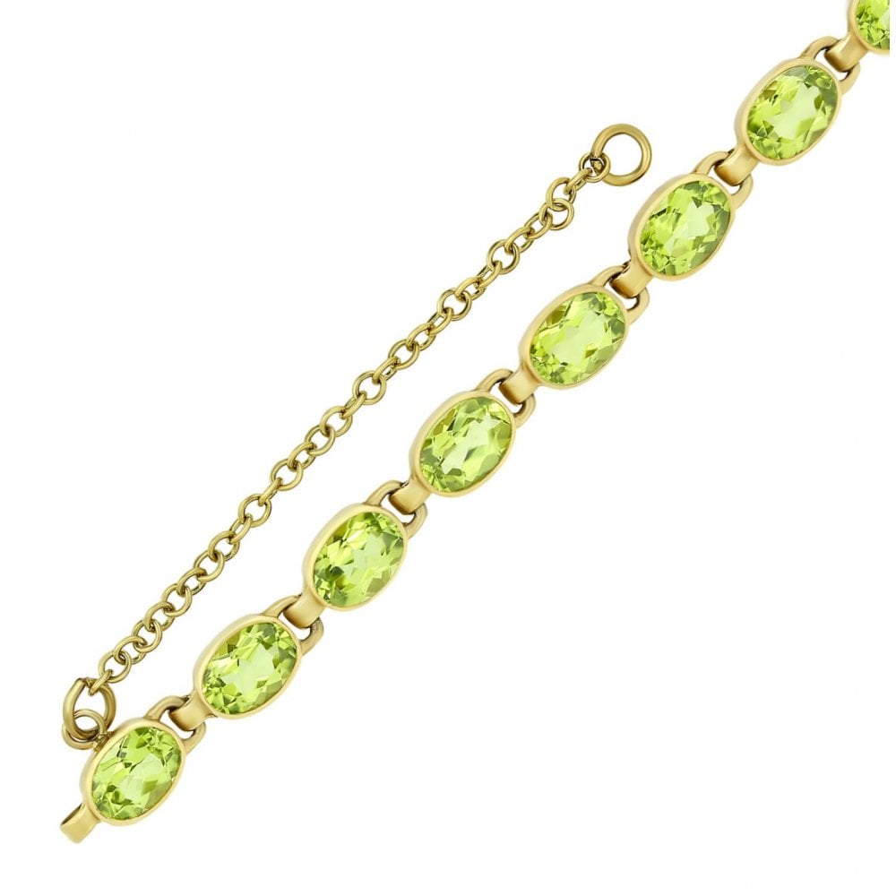 9ct yellow gold 7x5mm oval peridot rubover bracelet