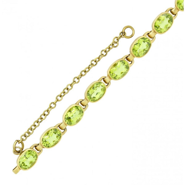 9ct yellow gold 7x5mm oval peridot rubover bracelet
