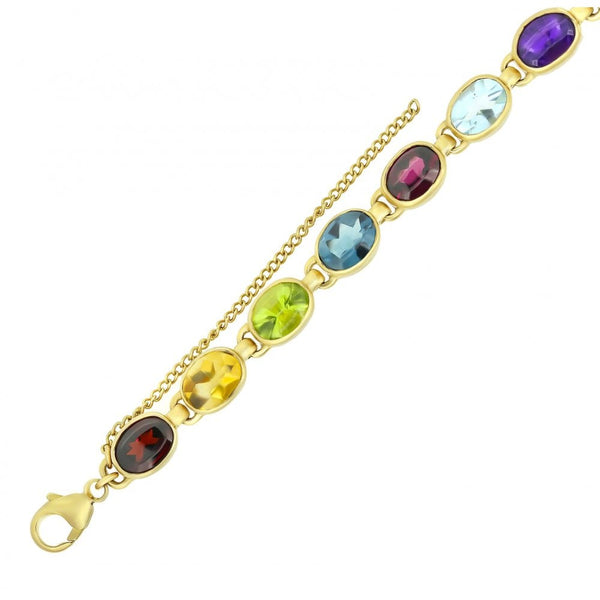 9ct yellow gold 9x7mm multi gemstone bracelet