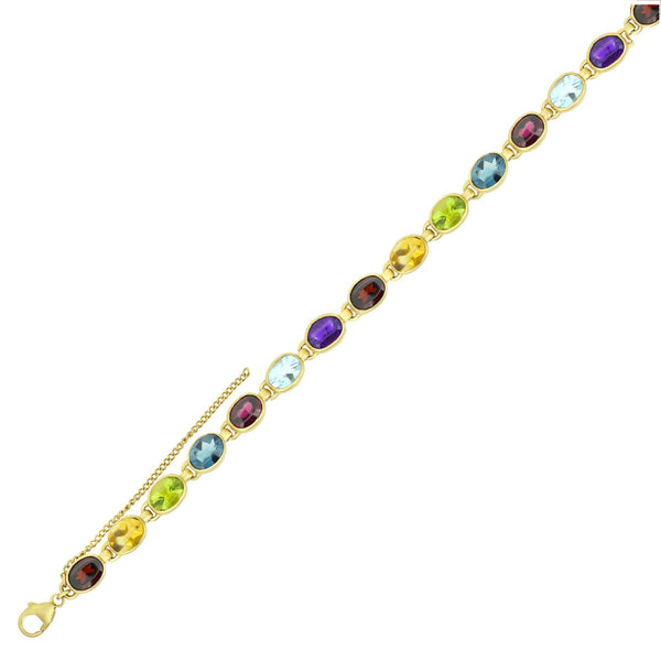 9ct yellow gold 9x7mm multi gemstone bracelet