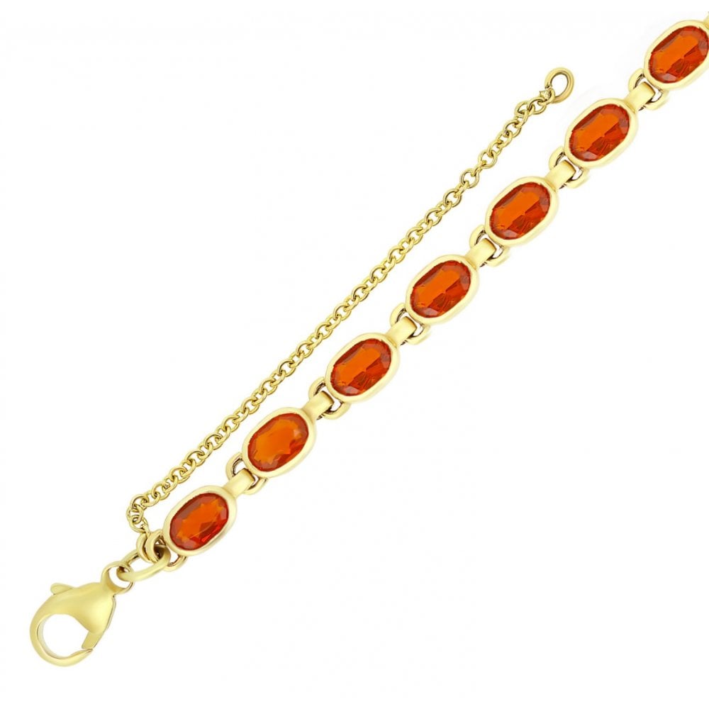 9ct yellow gold 7x5mm fire opal bracelet