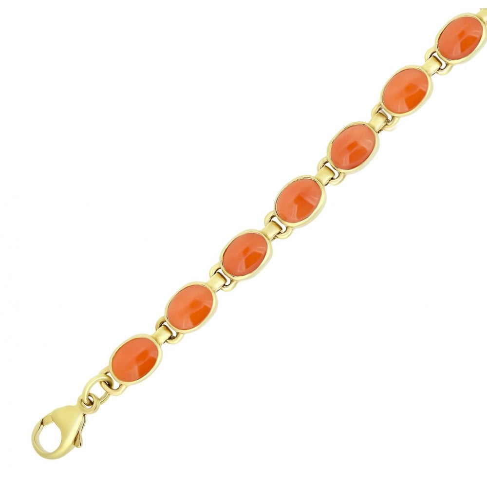 9ct yellow gold 7x5mm oval red coral bracelet