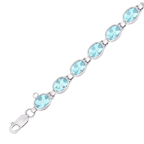 9ct white gold 9x7mm oval blue topaz bracelet