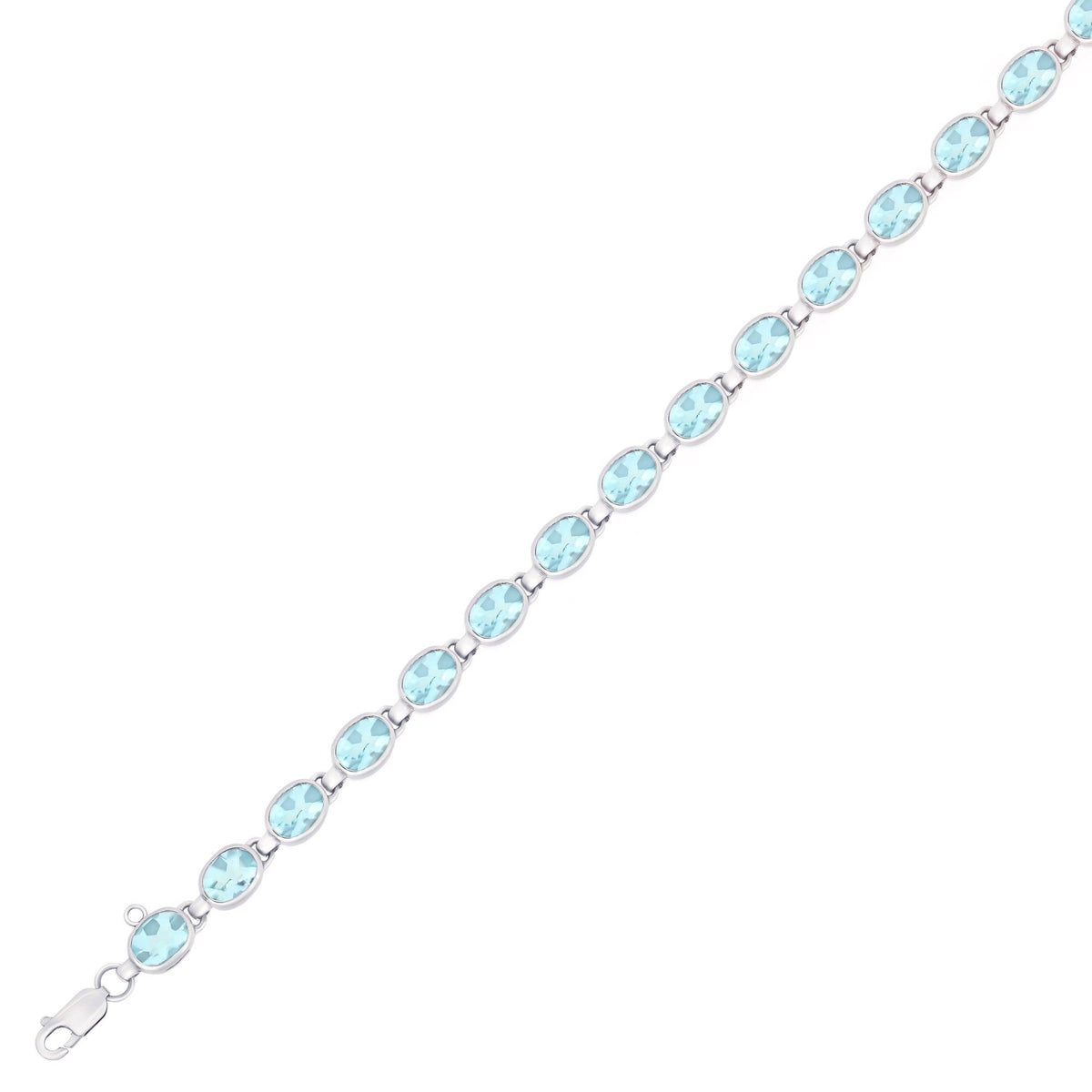 9ct white gold 9x7mm oval blue topaz bracelet