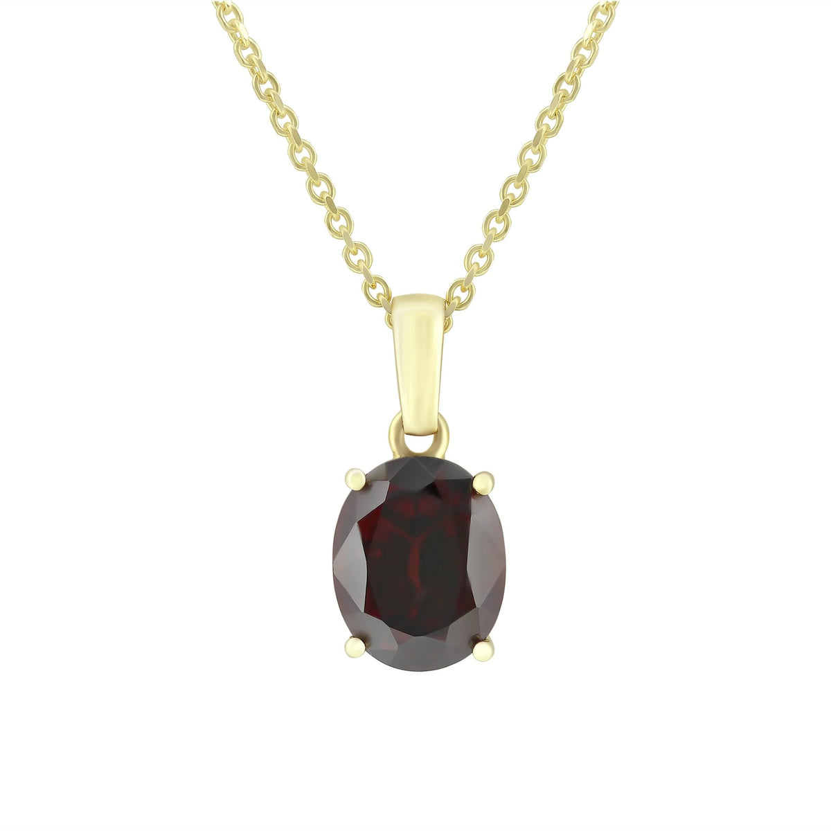 9ct yellow gold 10x8mm oval garnet pendant