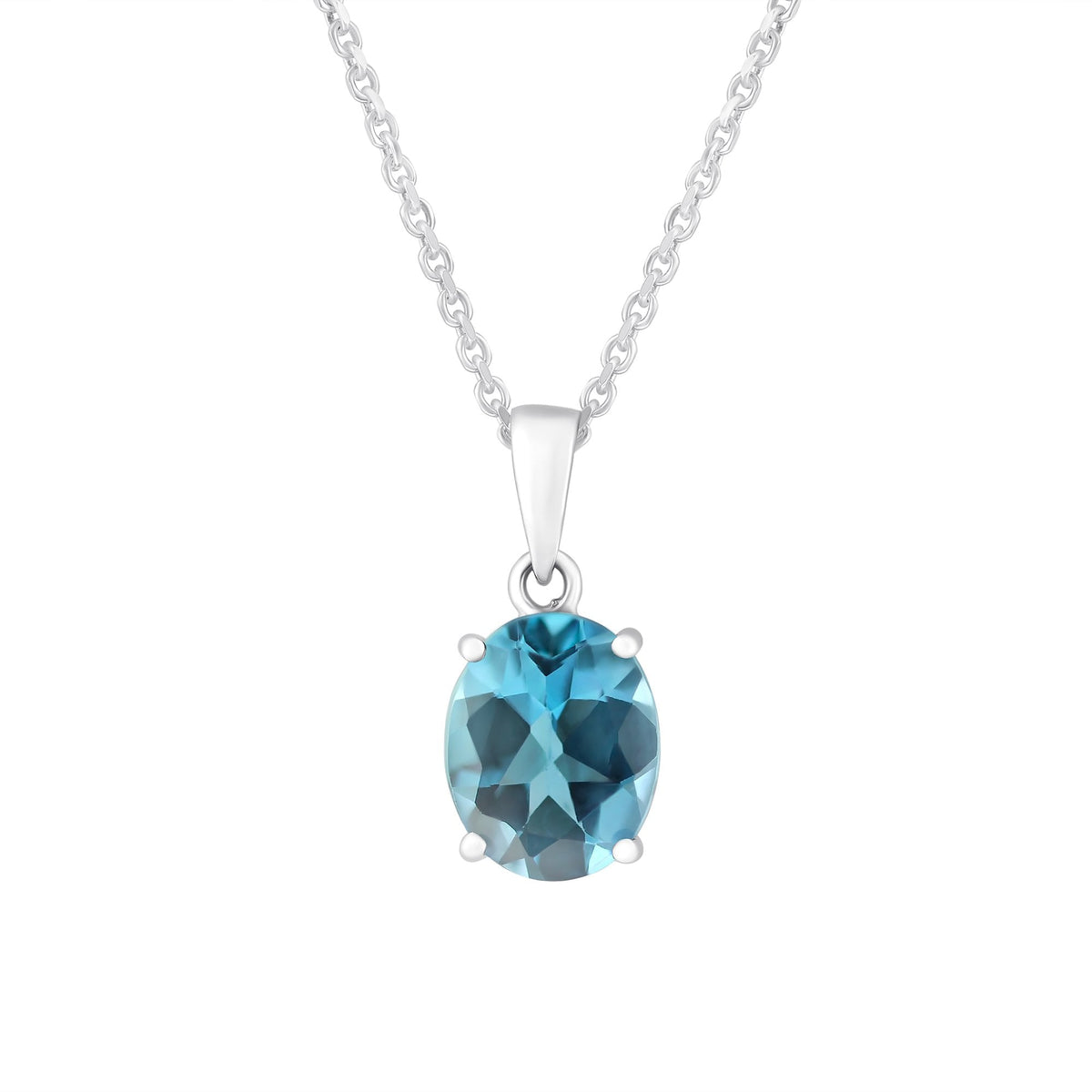 9ct white gold 10x8mm oval London blue topaz pendant