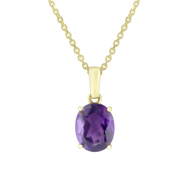 9ct yellow gold 10x8mm oval amethyst pendant