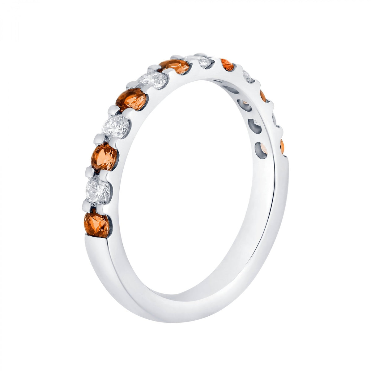 Platinum 0.51ct orange sapphire & 0.34ct diamond eternity ring