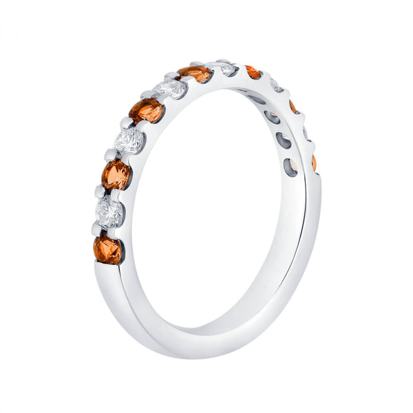 Platinum 0.51ct orange sapphire & 0.34ct diamond eternity ring