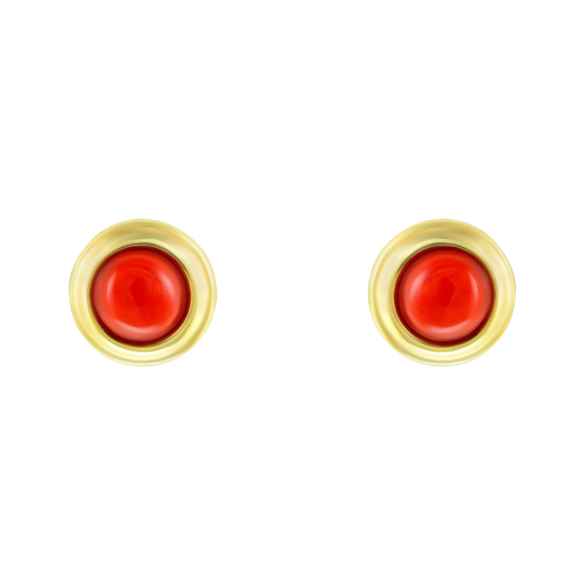 9ct yellow gold 6mm x 6mm round red coral stud earrings