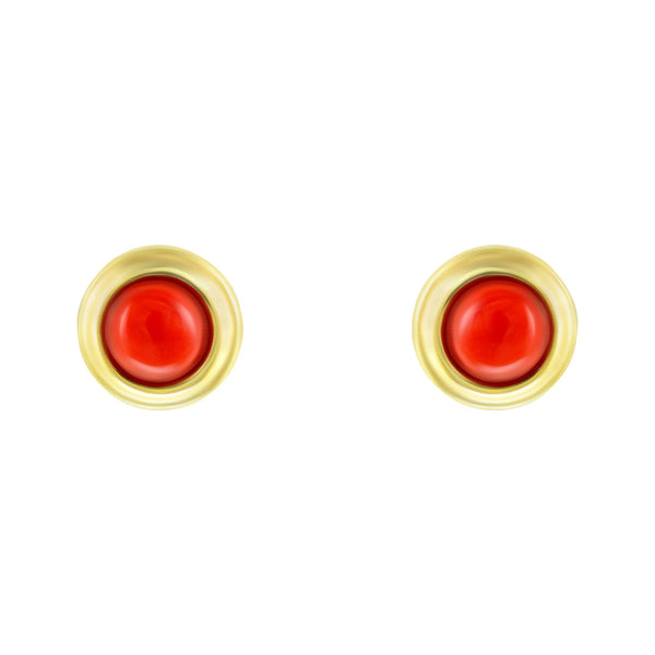 9ct yellow gold 6mm x 6mm round red coral stud earrings