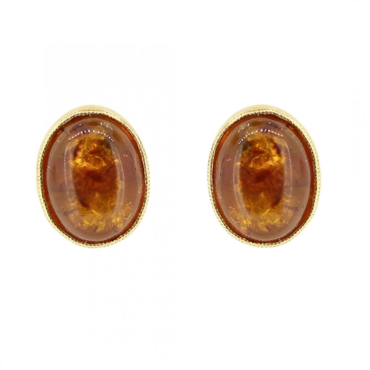 9ct yellow gold 10mm x 8mm cabachon oval amber stud earrings