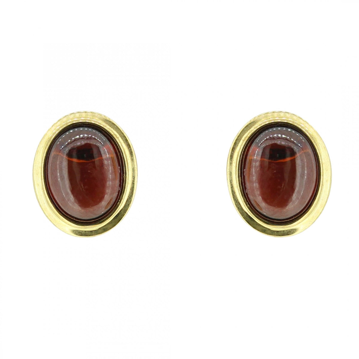 9ct yellow gold 9mm x 7mm oval garnet stud earrings