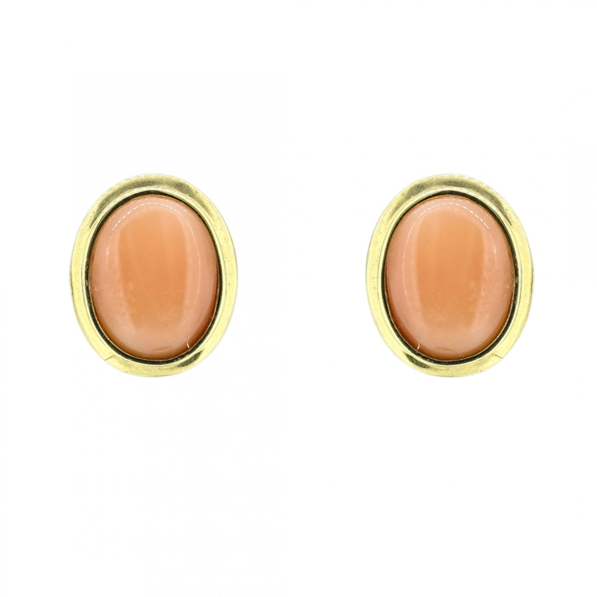 9ct yellow gold 12mm x 10mm oval pink coral stud earrings