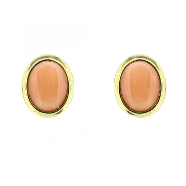 9ct yellow gold 12mm x 10mm oval pink coral stud earrings