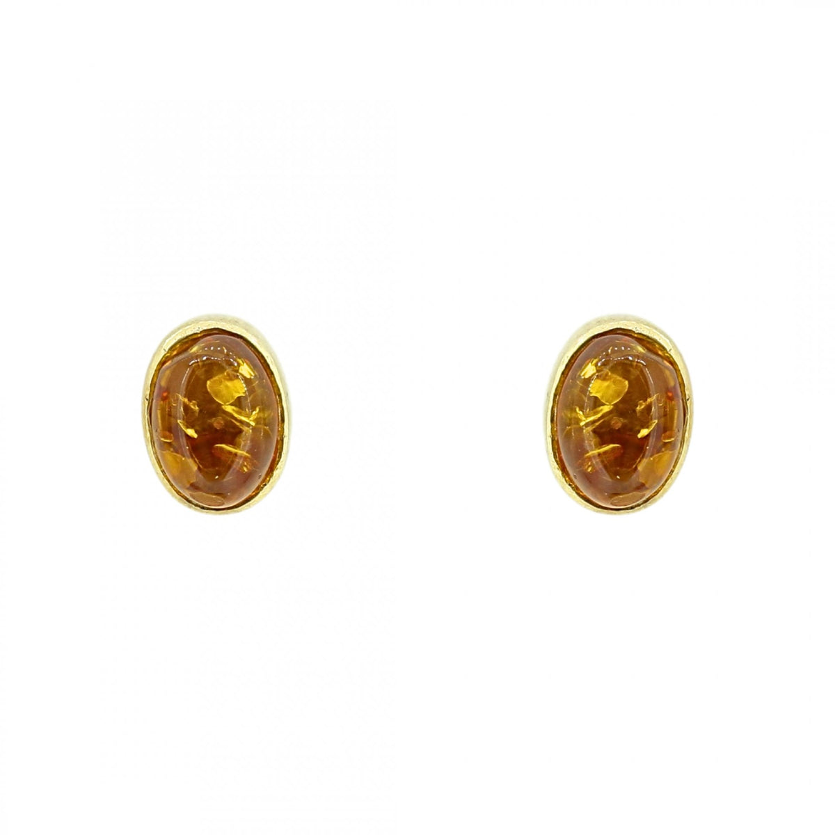 9ct yellow gold 7mm x 5mm oval cabachon amber stud earrings