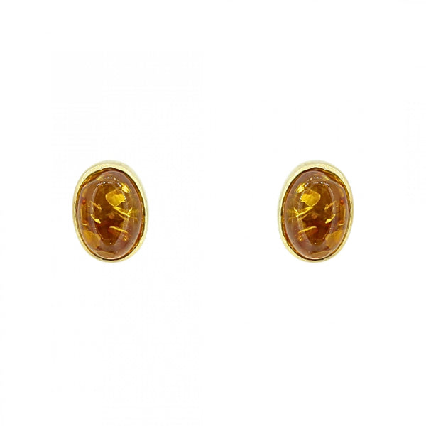 9ct yellow gold 7mm x 5mm oval cabachon amber stud earrings