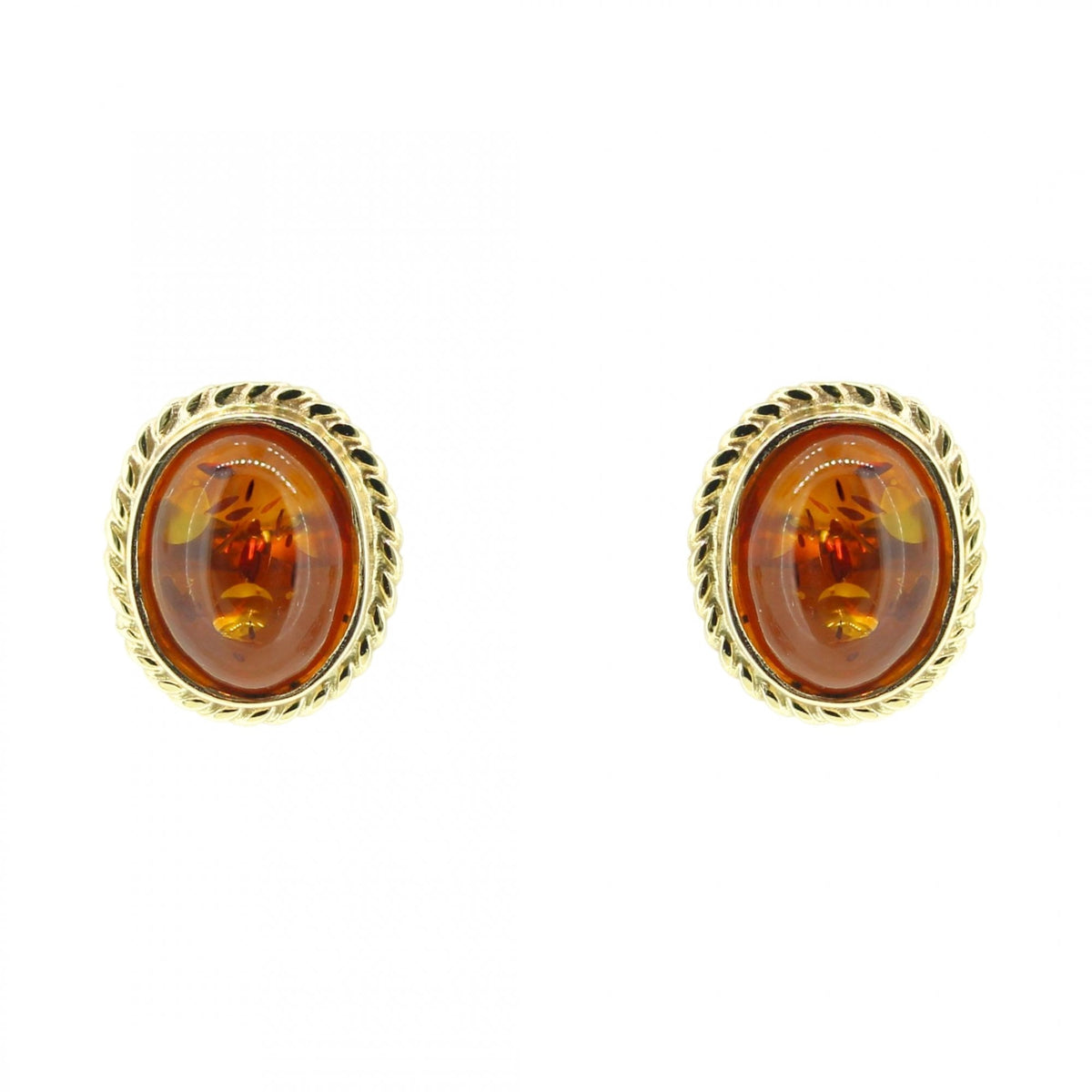 9ct yellow gold 9x7mm oval amber stud earrings