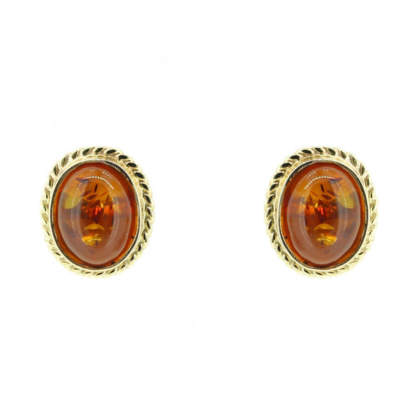 9ct yellow gold 9x7mm oval amber stud earrings