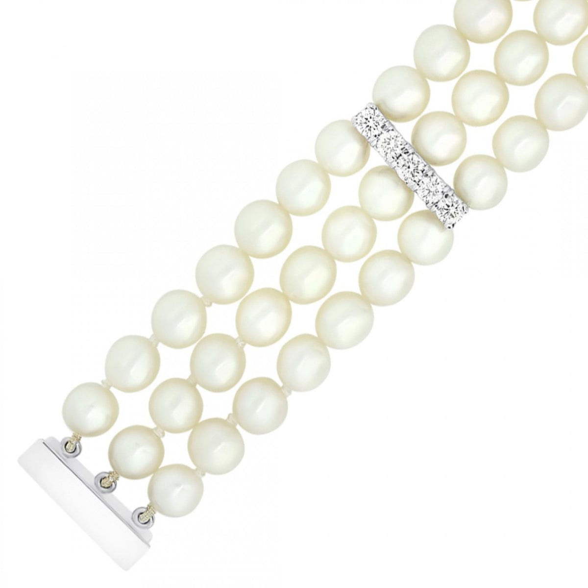 18ct white gold 7.5" 5mm x 5.5mm Akoya pearl & diamond bracelet