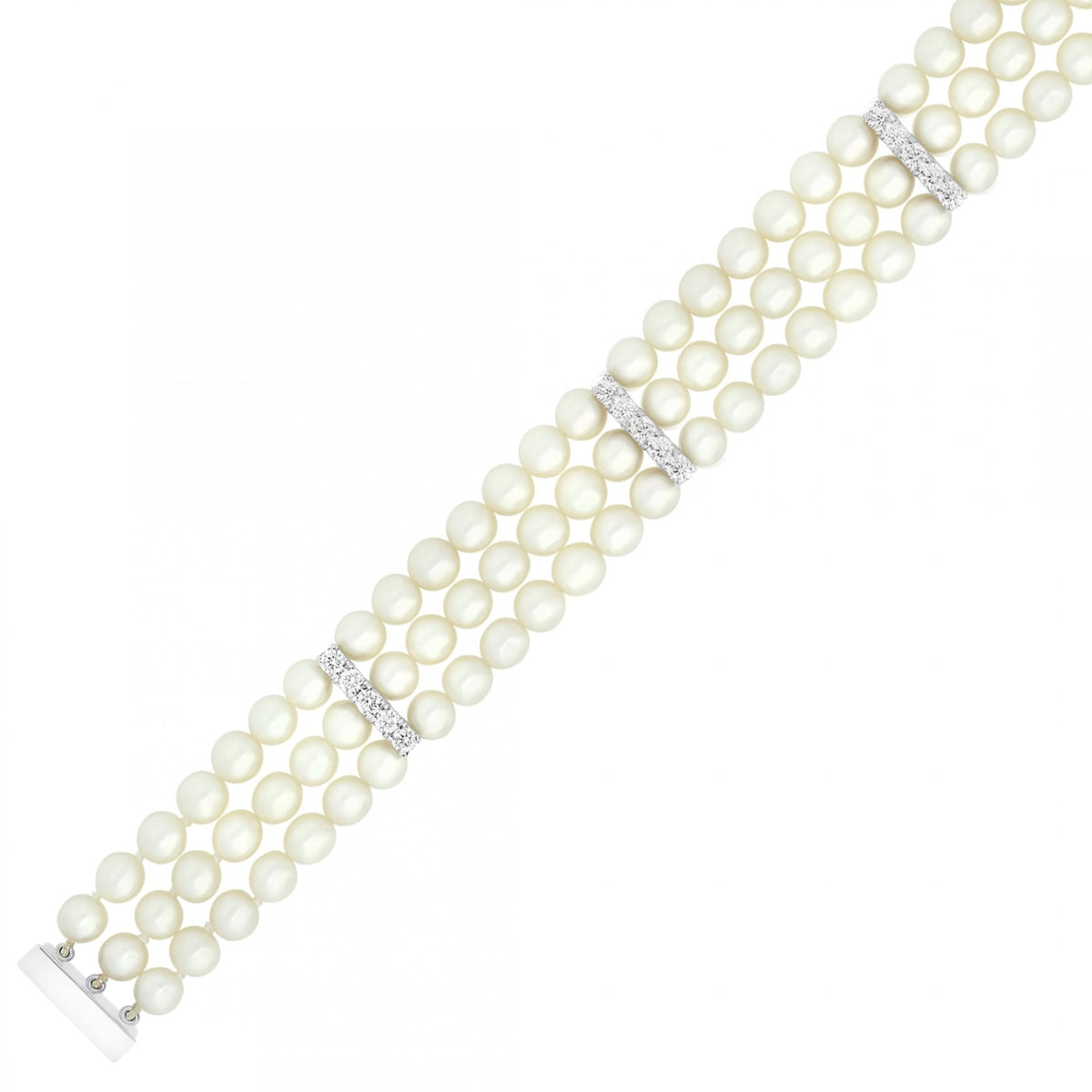 18ct white gold 7.5" 5mm x 5.5mm Akoya pearl & diamond bracelet