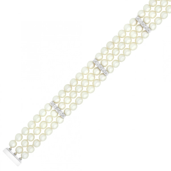 18ct white gold 7.5" 5mm x 5.5mm Akoya pearl & diamond bracelet