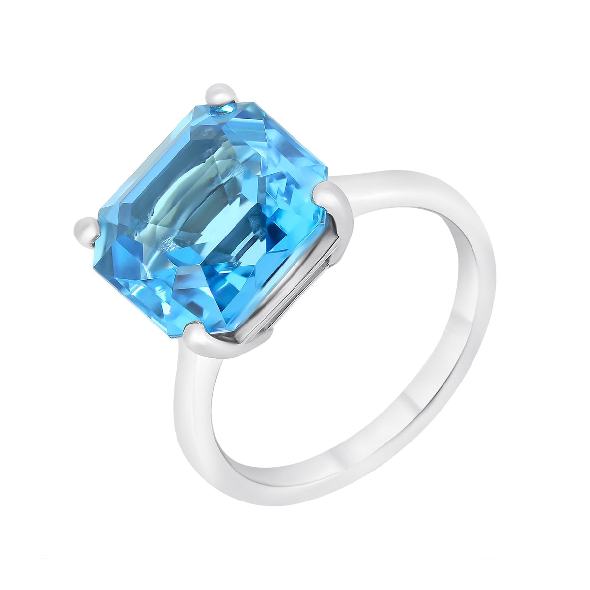 Platinum 9.30ct asscher cut Swiss blue topaz ring