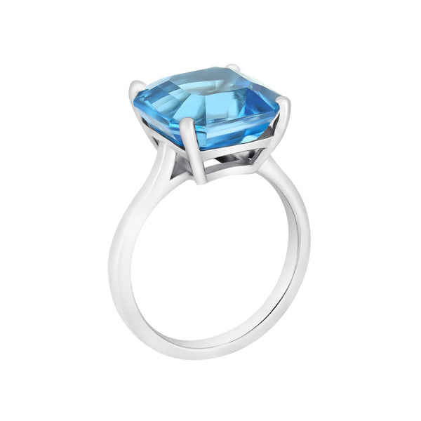 Platinum 9.30ct asscher cut Swiss blue topaz ring