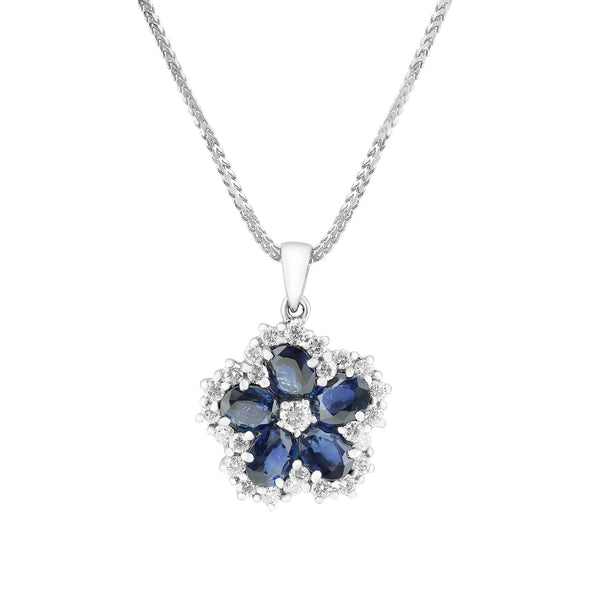 18ct white gold 2.20ct flower sapphire & 0.54ct diamond pendant