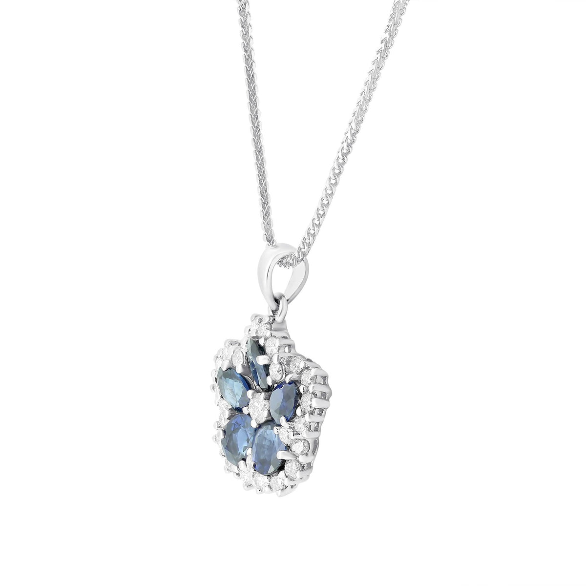 18ct white gold 2.20ct flower sapphire & 0.54ct diamond pendant