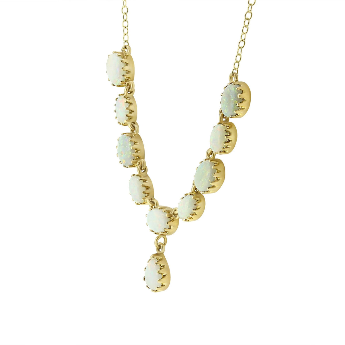 9ct yellow gold 7mm x 5mm 9 stone opal necklace