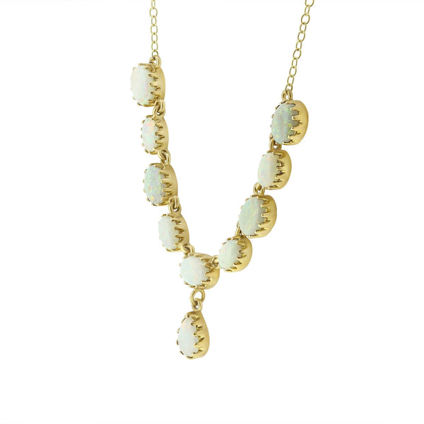 9ct yellow gold 7mm x 5mm 9 stone opal necklace
