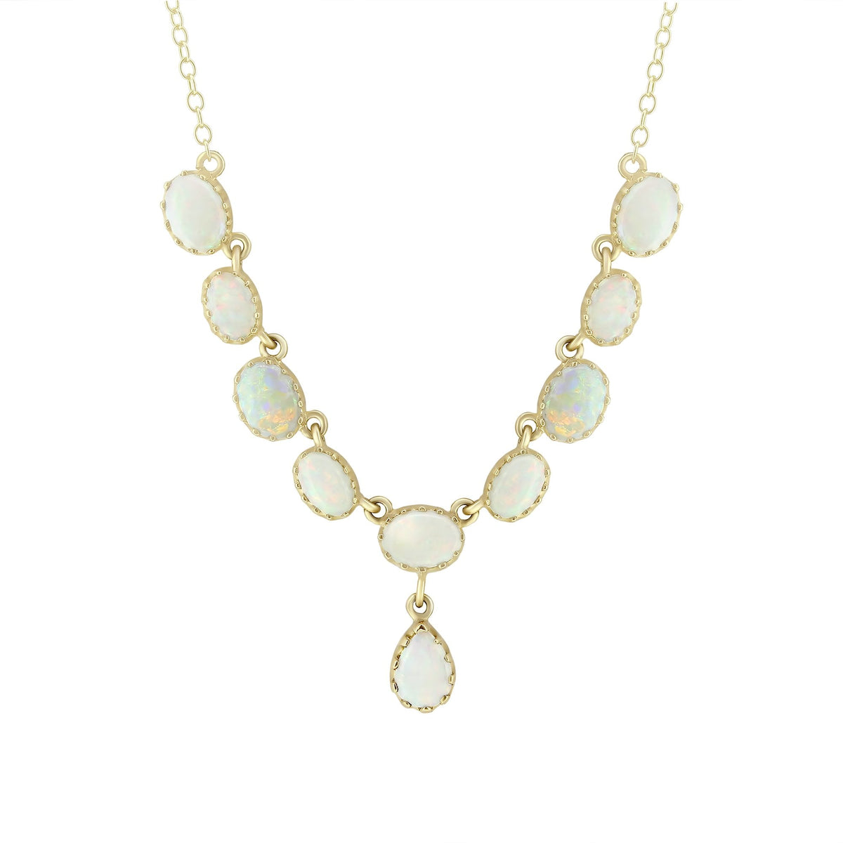 9ct yellow gold 7mm x 5mm 9 stone opal necklace