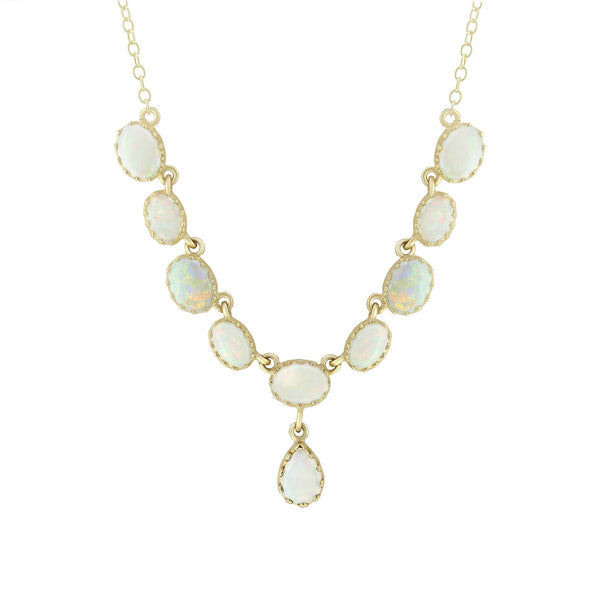 9ct yellow gold 7mm x 5mm 9 stone opal necklace