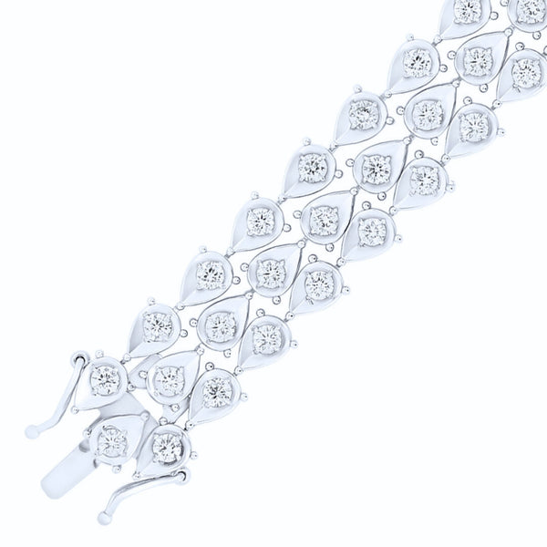 18ct white gold 4.35ct round cut diamond 3 row bracelet