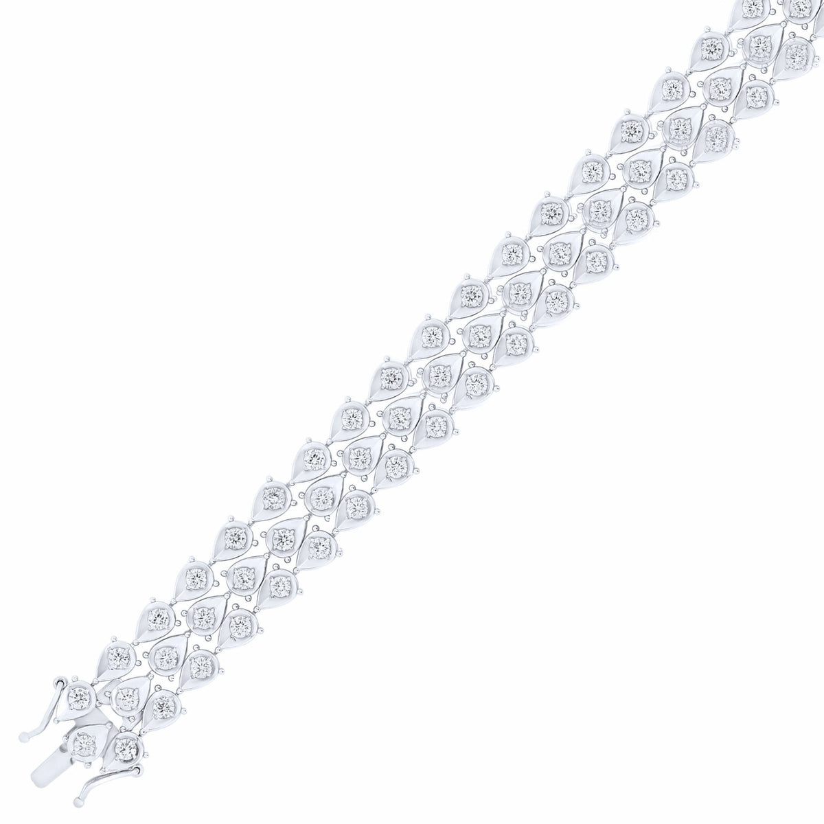 18ct white gold 4.35ct round cut diamond 3 row bracelet