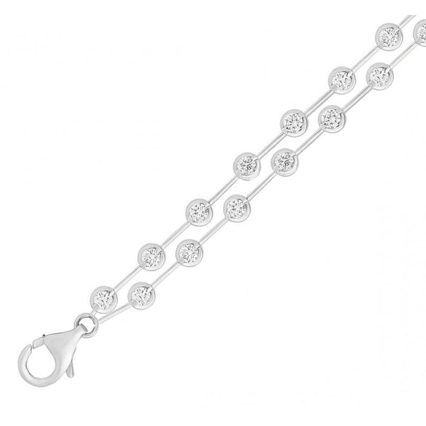 18ct white gold 3.20ct round cut two row diamond bracelet
