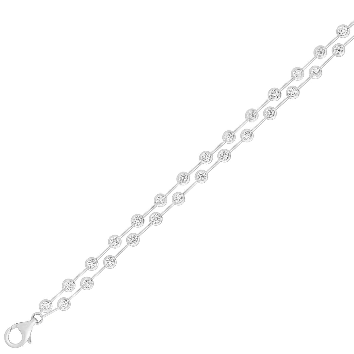 18ct white gold 3.20ct round cut two row diamond bracelet