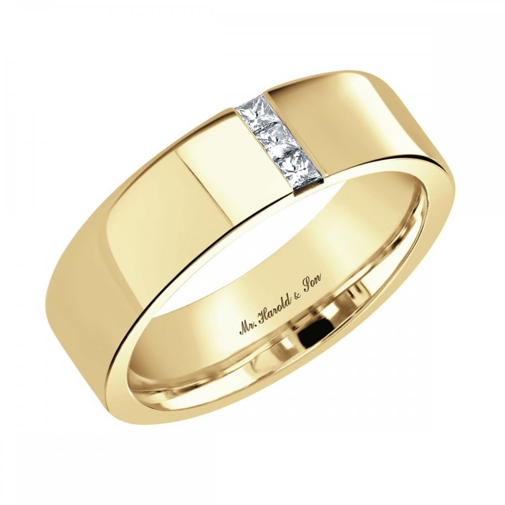 18ct yellow gold 7.0mm 0.15ct princess diamond flat wedding ring
