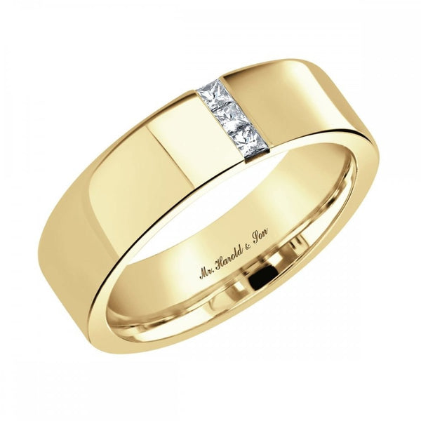 18ct yellow gold 7.0mm 0.15ct princess diamond flat wedding ring