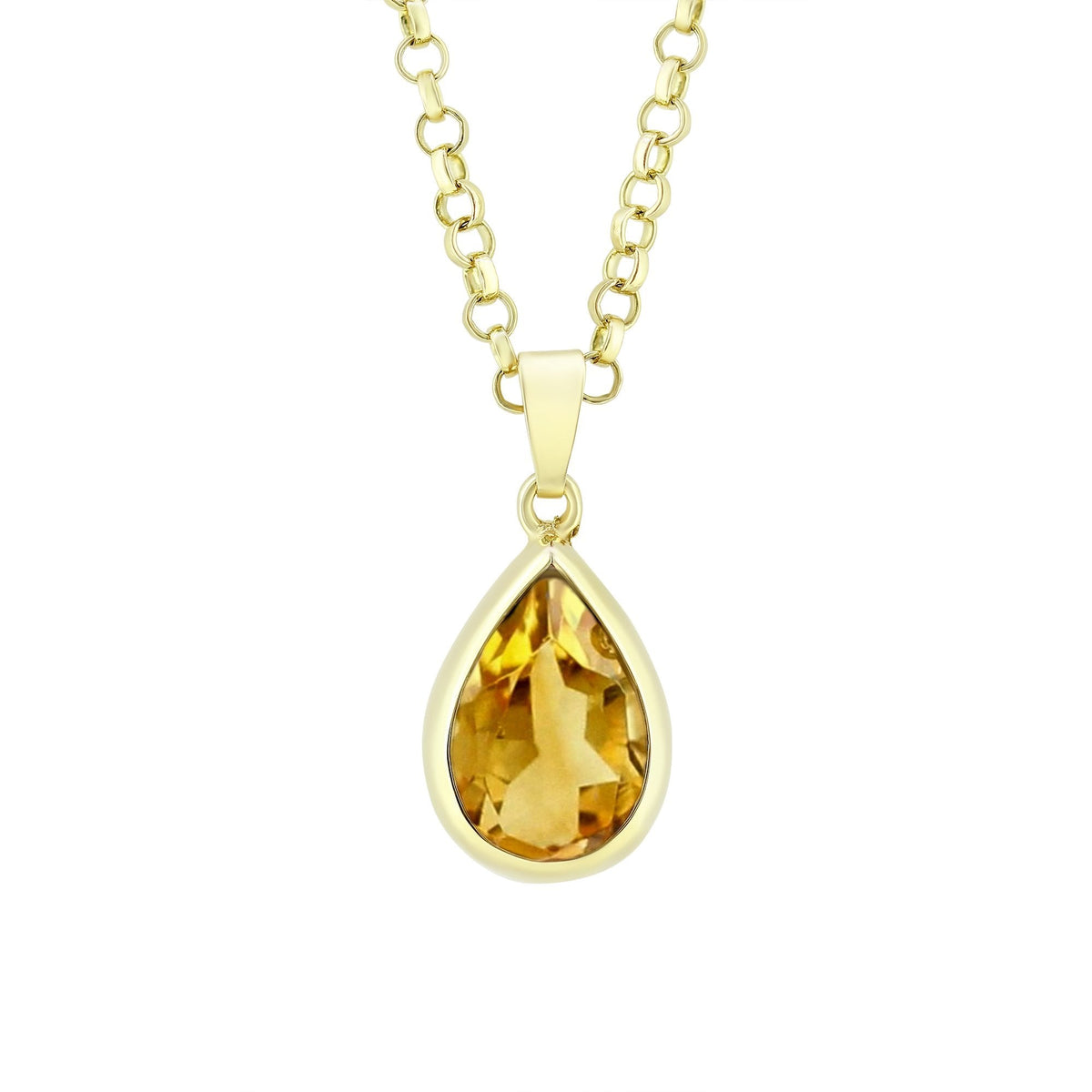 9ct yellow gold 12mm x 8mm pear cut citrine pendant