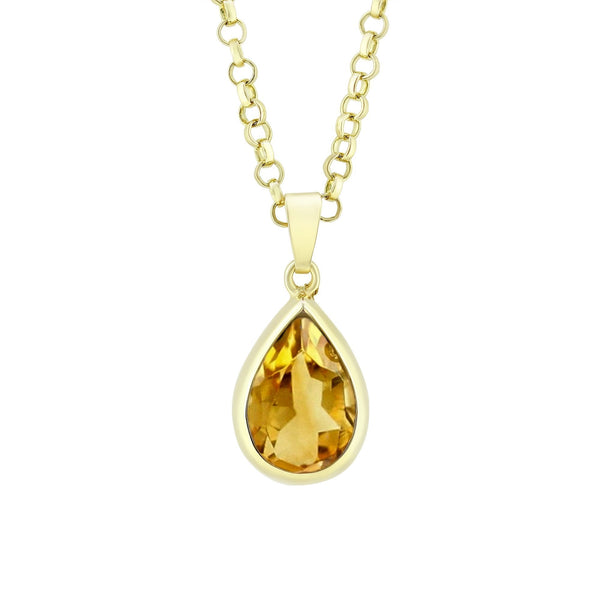 9ct yellow gold 12mm x 8mm pear cut citrine pendant
