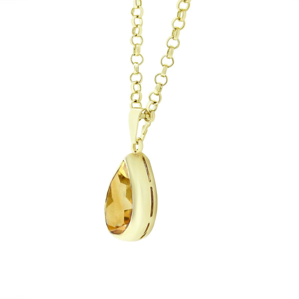 9ct yellow gold 12mm x 8mm pear cut citrine pendant