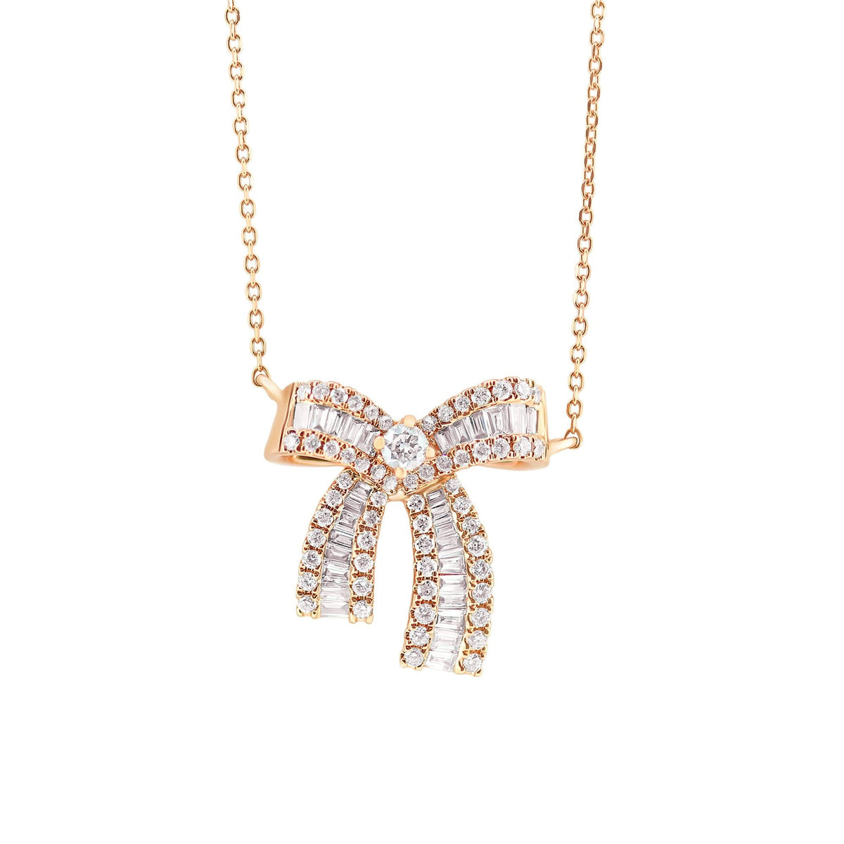 18ct rose gold 0.40ct bow shaped diamond cluster pendant