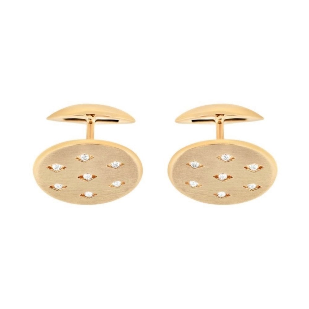 9ct rose gold 20x14mm satin diamond set swivel cufflinks