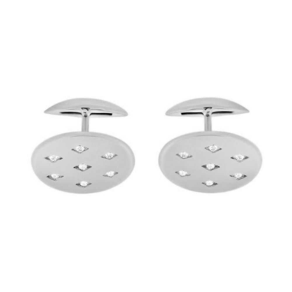 9ct white gold 20x14mm diamond set swivel cufflinks