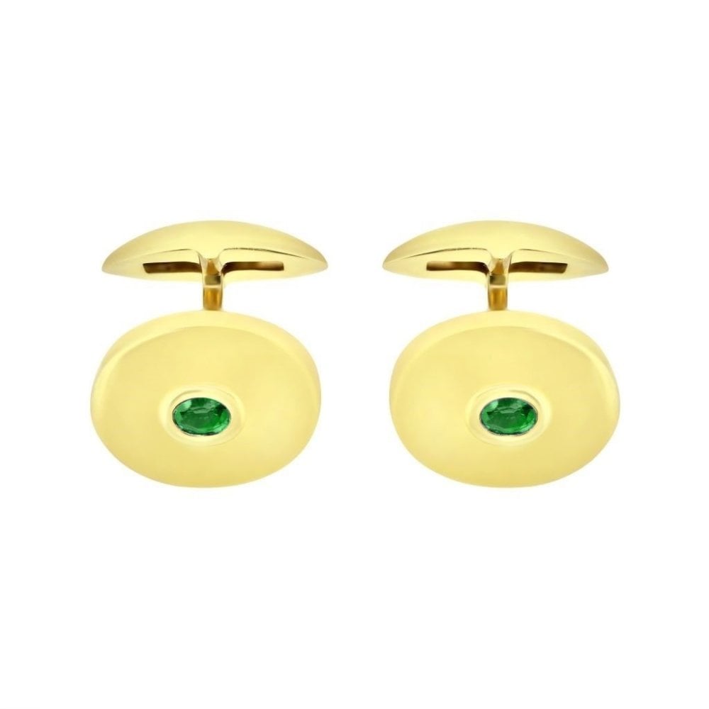 9ct yellow gold 16x13mm emerald oval cufflinks