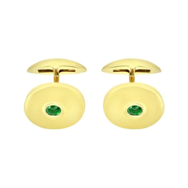 9ct yellow gold 16x13mm emerald oval cufflinks