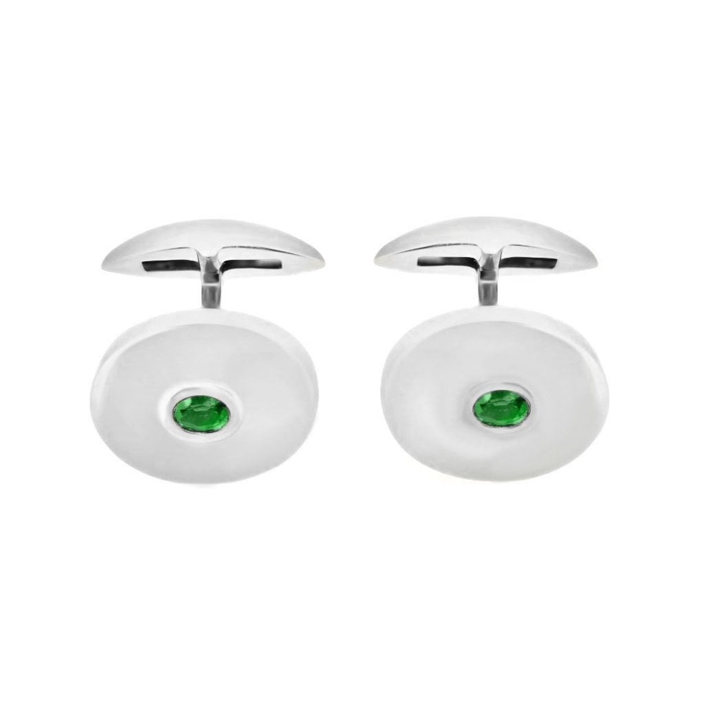 9ct white gold 16x13mm emerald oval cufflinks