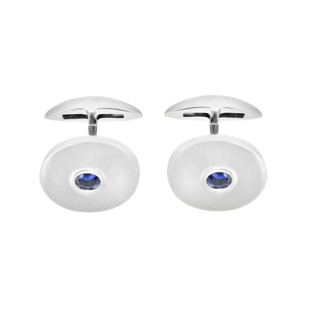 9ct white gold 16x13mm sapphire oval cufflinks
